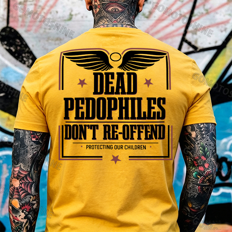 DEAD PEDOPHILES DON'T RE-OFFEND PROTECTING OUR CHILDREN Angel Wings Print Men's T-shirt Image - 7