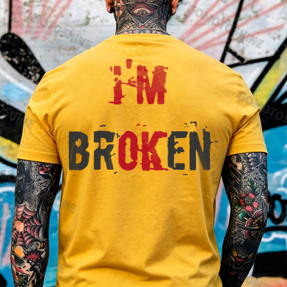 I’M BROKEN Letters Graphic Casual Simple White and Black Print T-shirt Image - 14