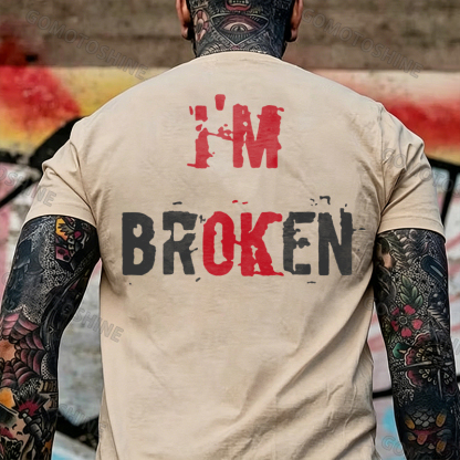 I’M BROKEN Letters Graphic Casual Simple White and Black Print T-shirt Image - 21
