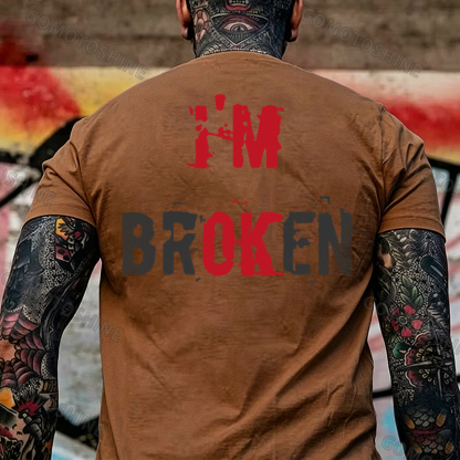 I’M BROKEN Letters Graphic Casual Simple White and Black Print T-shirt Image - 20