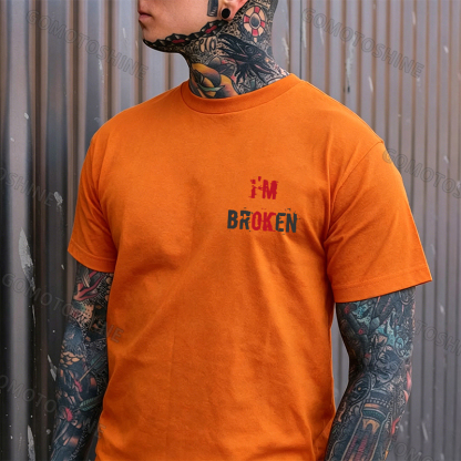I’M BROKEN Letters Graphic Casual Simple White and Black Print T-shirt Image - 24