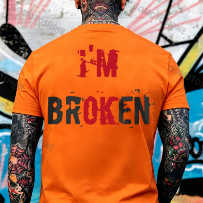 I’M BROKEN Letters Graphic Casual Simple White and Black Print T-shirt Image - 23