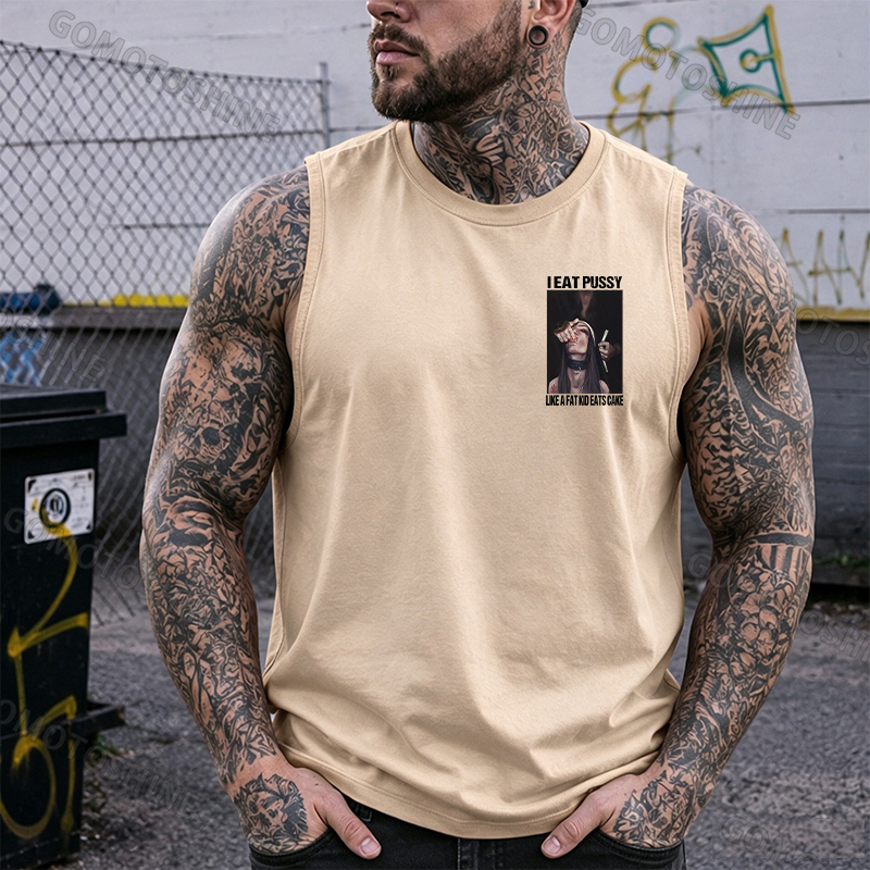 I EAT PUSSY LIKE A FAT KID EATS CAKE Suck Finger Nun Print Men's Vest Image - 12
