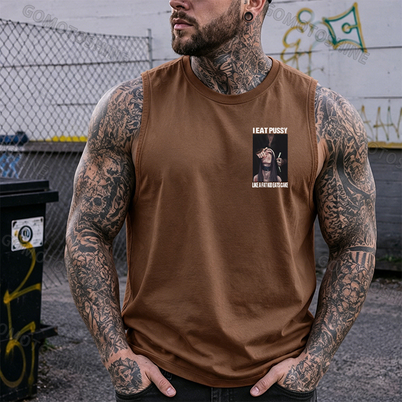 I EAT PUSSY LIKE A FAT KID EATS CAKE Suck Finger Nun Print Men's Vest Image - 13
