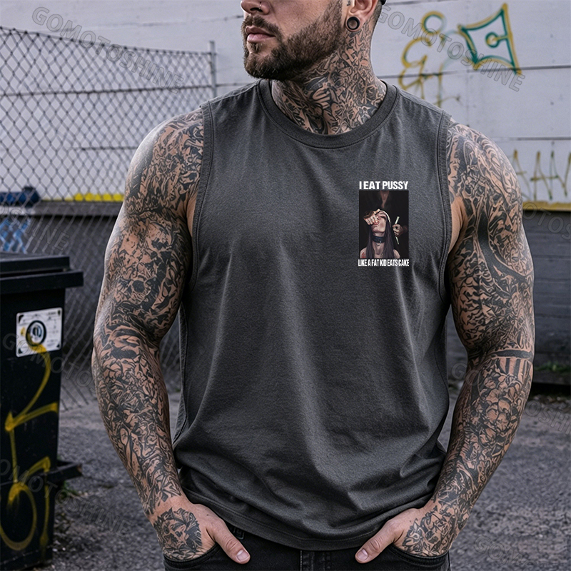 I EAT PUSSY LIKE A FAT KID EATS CAKE Suck Finger Nun Print Men's Vest Image - 16