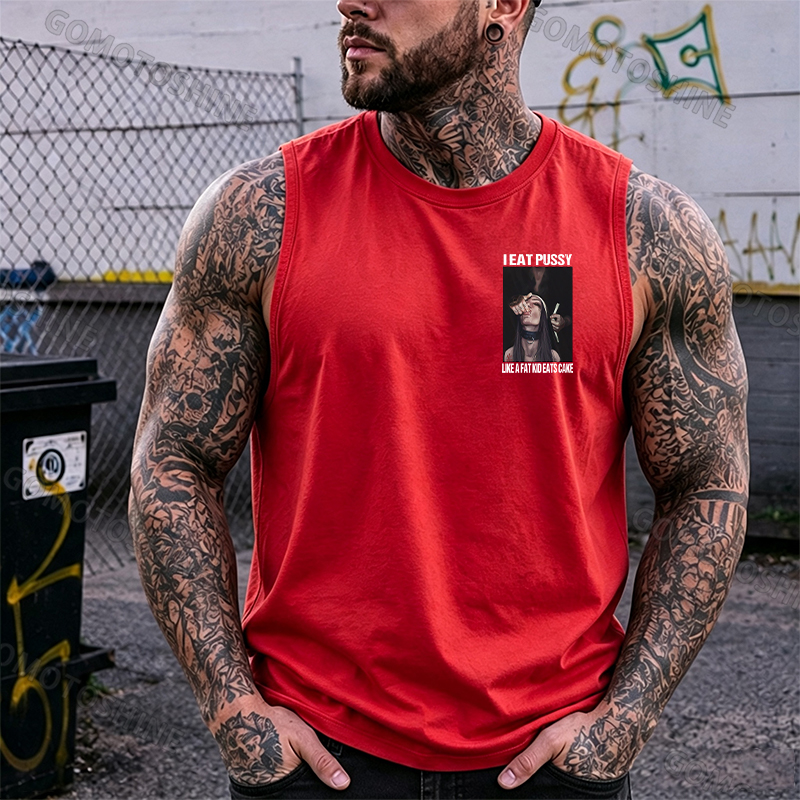 I EAT PUSSY LIKE A FAT KID EATS CAKE Suck Finger Nun Print Men's Vest Image - 17