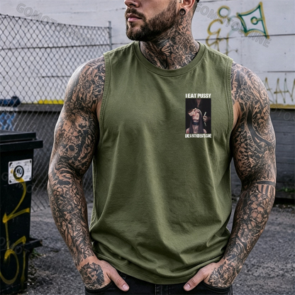 I EAT PUSSY LIKE A FAT KID EATS CAKE Suck Finger Nun Print Men's Vest Image - 20