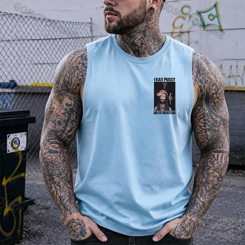 I EAT PUSSY LIKE A FAT KID EATS CAKE Suck Finger Nun Print Men's Vest Image - 21