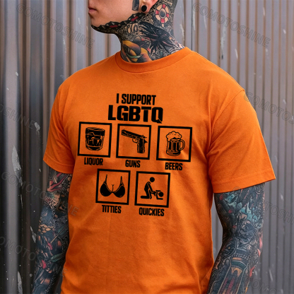 I SUPPORT LGBTQ LIQUOR GUNS BEERS TITTIES QUICKIES Print Men's T-shirt Image - 12