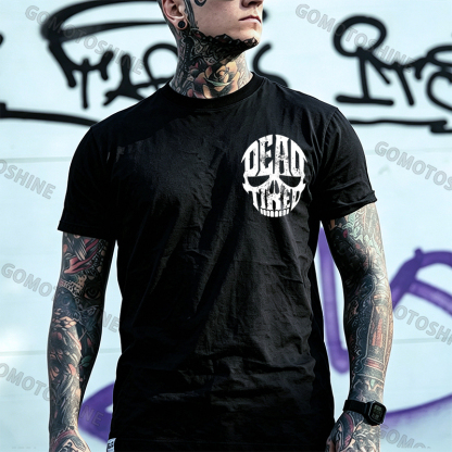 Dead Tired Skull Typography Illusion Gothic Heavy Metal Print Men's T-Shirt
