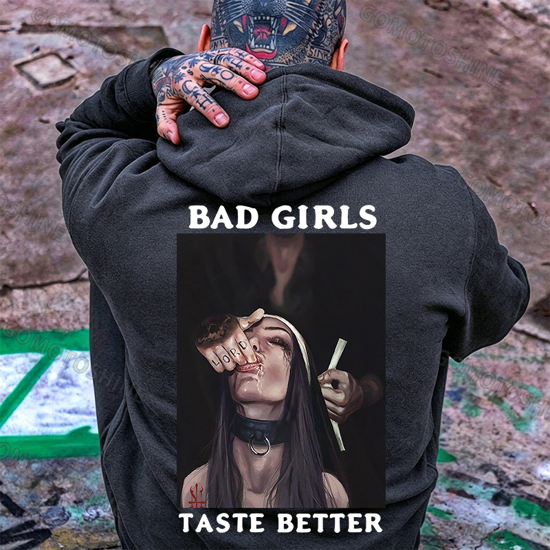 BAD GIRLS TASTE BETTER Suck Finger Nun Print Men's Hoodie Image - 4