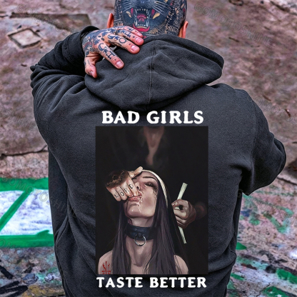 BAD GIRLS TASTE BETTER Suck Finger Nun Print Men's Hoodie Image - 4