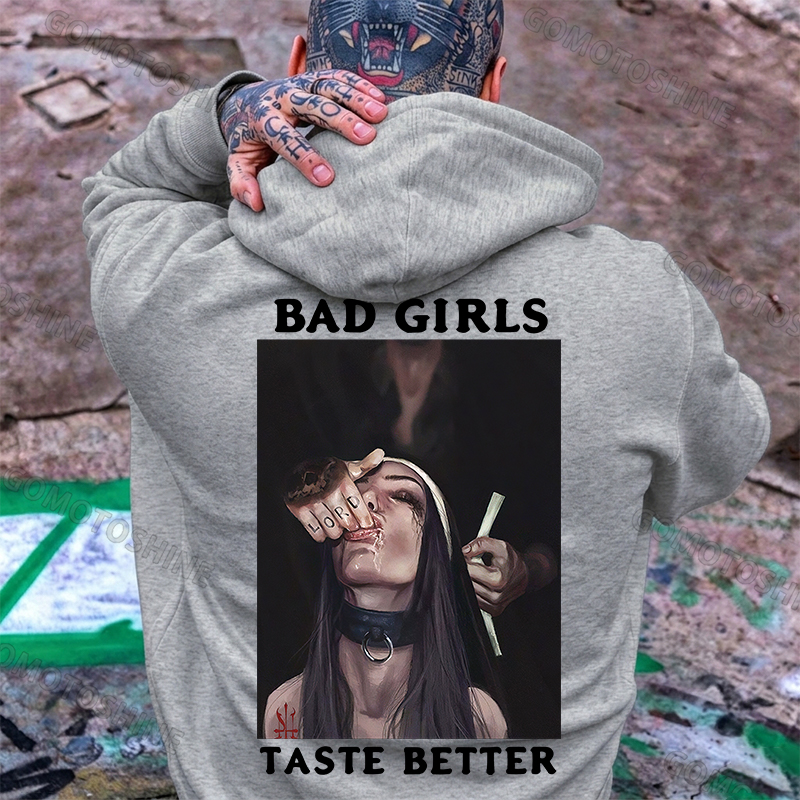 BAD GIRLS TASTE BETTER Suck Finger Nun Print Men's Hoodie Image - 7