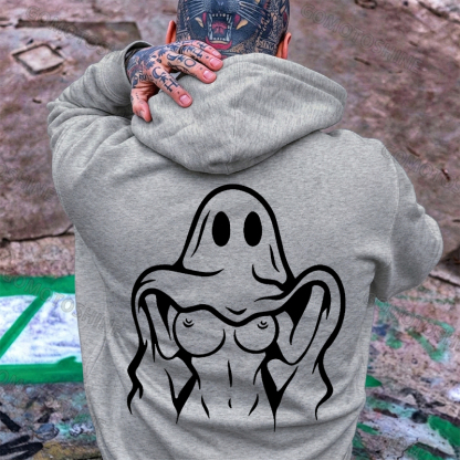 Naughty Ghost with Sexy Boobs Graphic Print Hoodie Image - 6