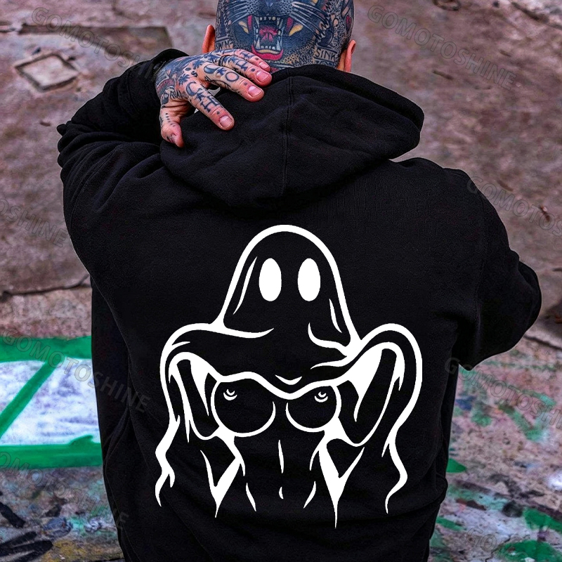 Naughty Ghost with Sexy Boobs Graphic Print Hoodie Image - 8