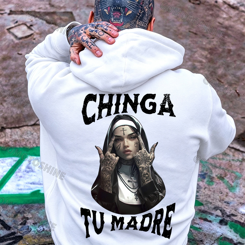 CHINGA TU MADRE Defiant Nun Print Men's Hoodie Image - 5