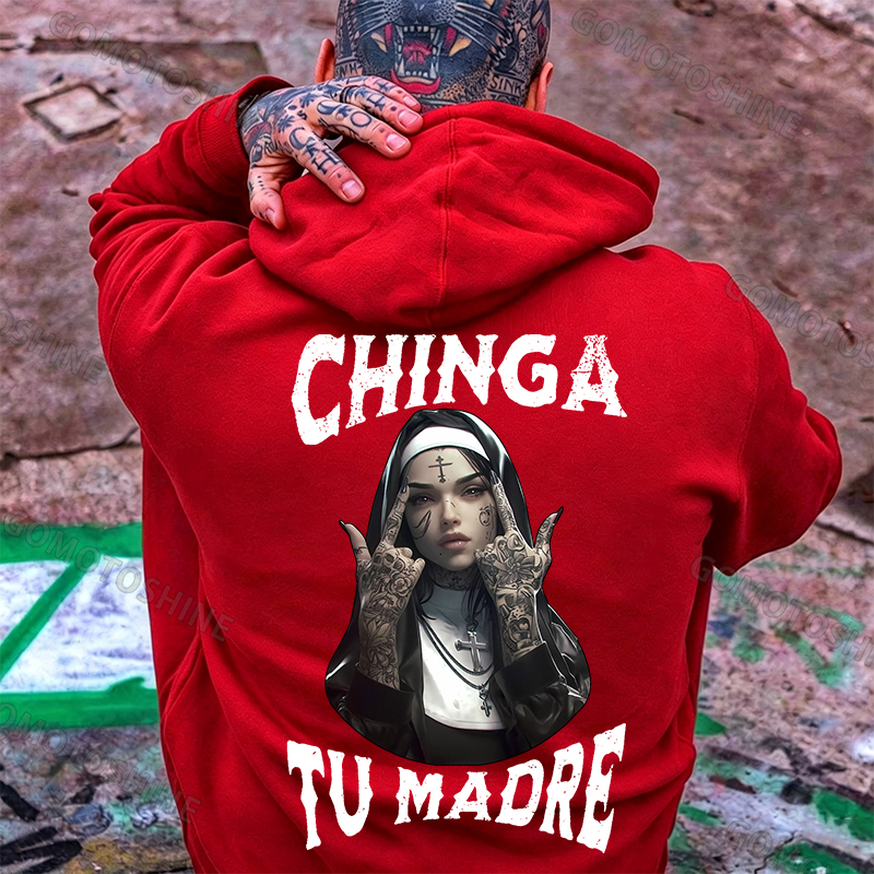 CHINGA TU MADRE Defiant Nun Print Men's Hoodie Image - 7