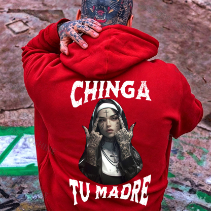 CHINGA TU MADRE Defiant Nun Print Men's Hoodie Image - 7