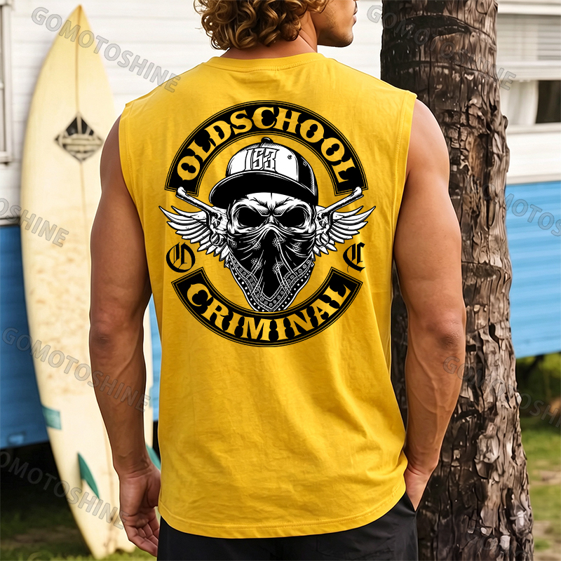 OLD SCHOOL CRIMINAL Hip-hop Skull Print Men's Vest Image - 3