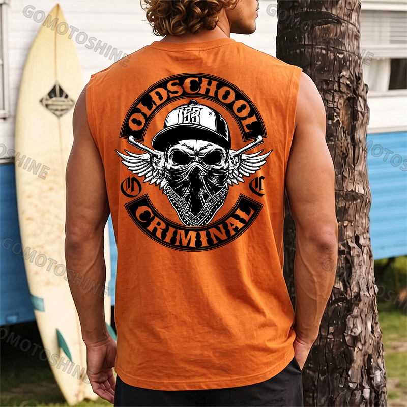 OLD SCHOOL CRIMINAL Hip-hop Skull Print Men's Vest Image - 4