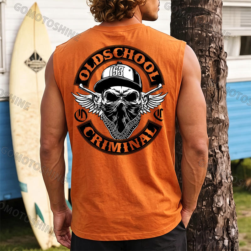 OLD SCHOOL CRIMINAL Hip-hop Skull Print Men's Vest Image - 4
