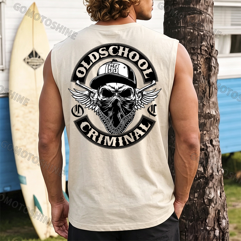 OLD SCHOOL CRIMINAL Hip-hop Skull Print Men's Vest Image - 9