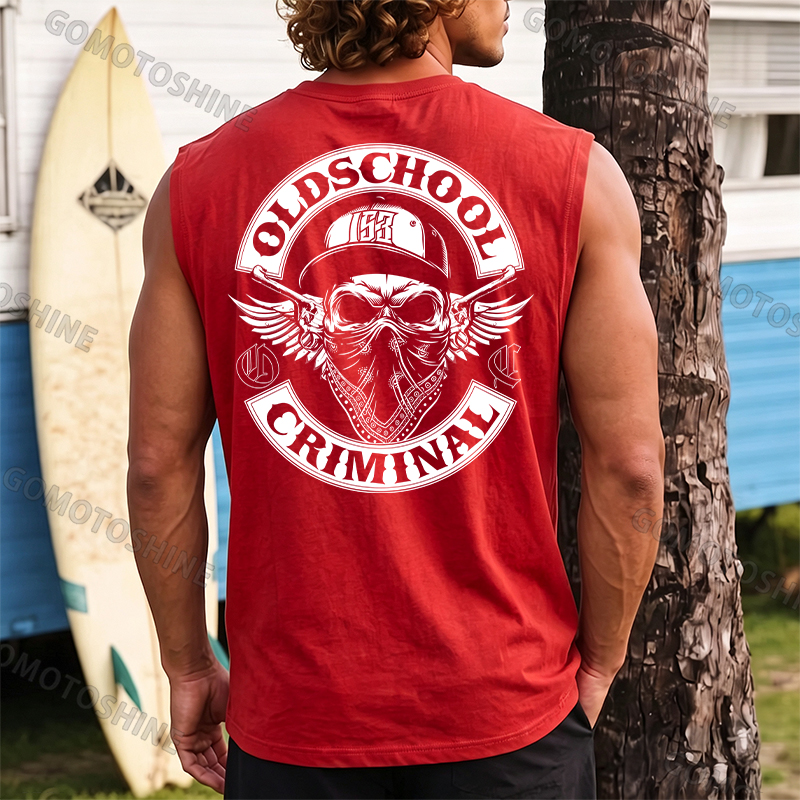 OLD SCHOOL CRIMINAL Hip-hop Skull Print Men's Vest Image - 13