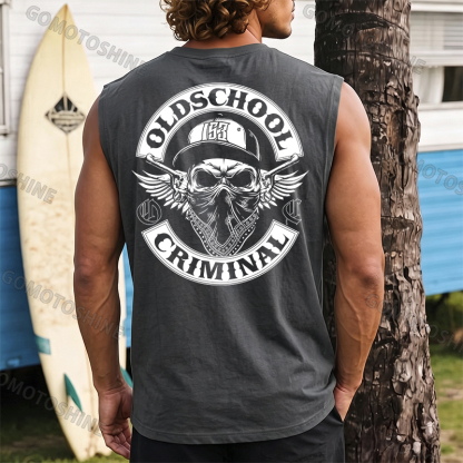 OLD SCHOOL CRIMINAL Hip-hop Skull Print Men's Vest Image - 7