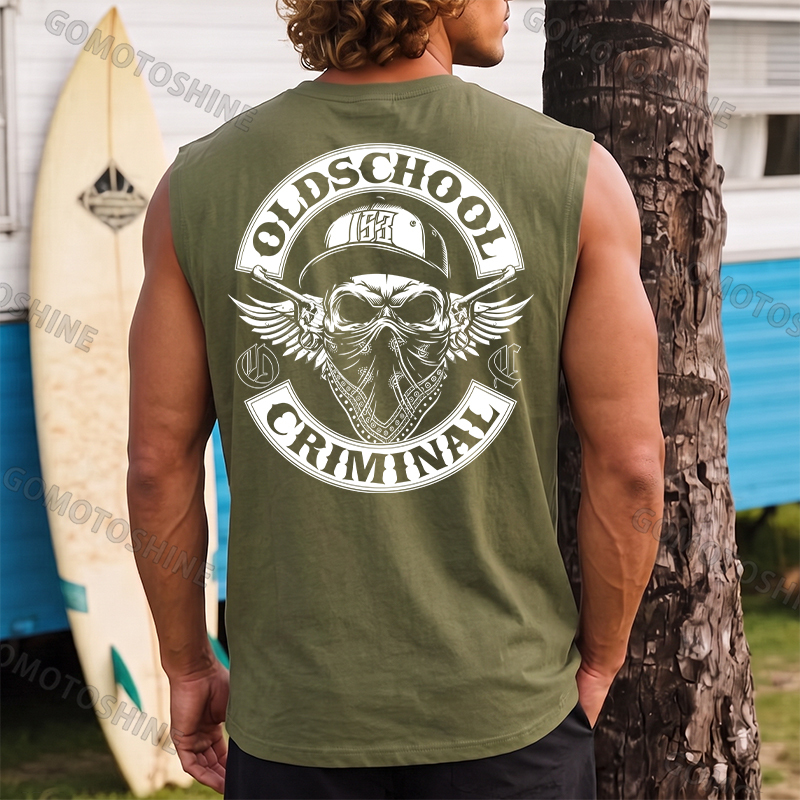 OLD SCHOOL CRIMINAL Hip-hop Skull Print Men's Vest Image - 12