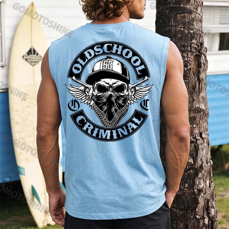 OLD SCHOOL CRIMINAL Hip-hop Skull Print Men's Vest Image - 10
