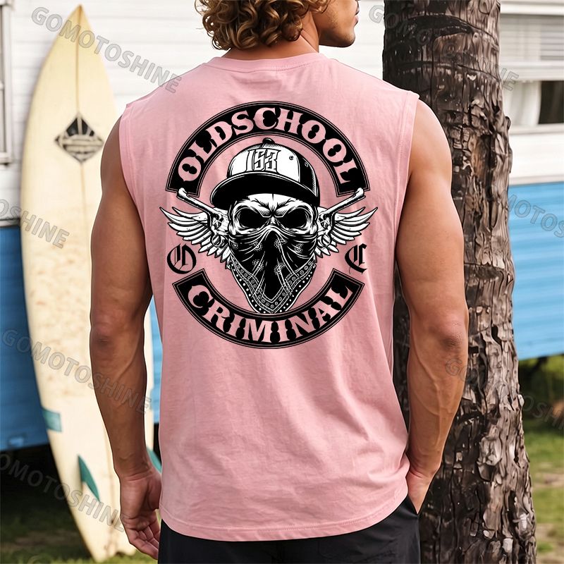 OLD SCHOOL CRIMINAL Hip-hop Skull Print Men's Vest Image - 11