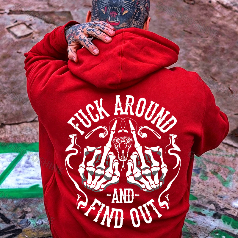 FUCK AROUND AND FIND OUT Defiant Bone Hand Print Men's Hoodie Image - 5