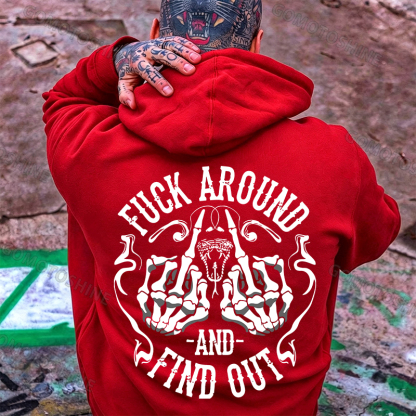 FUCK AROUND AND FIND OUT Defiant Bone Hand Print Men's Hoodie Image - 5