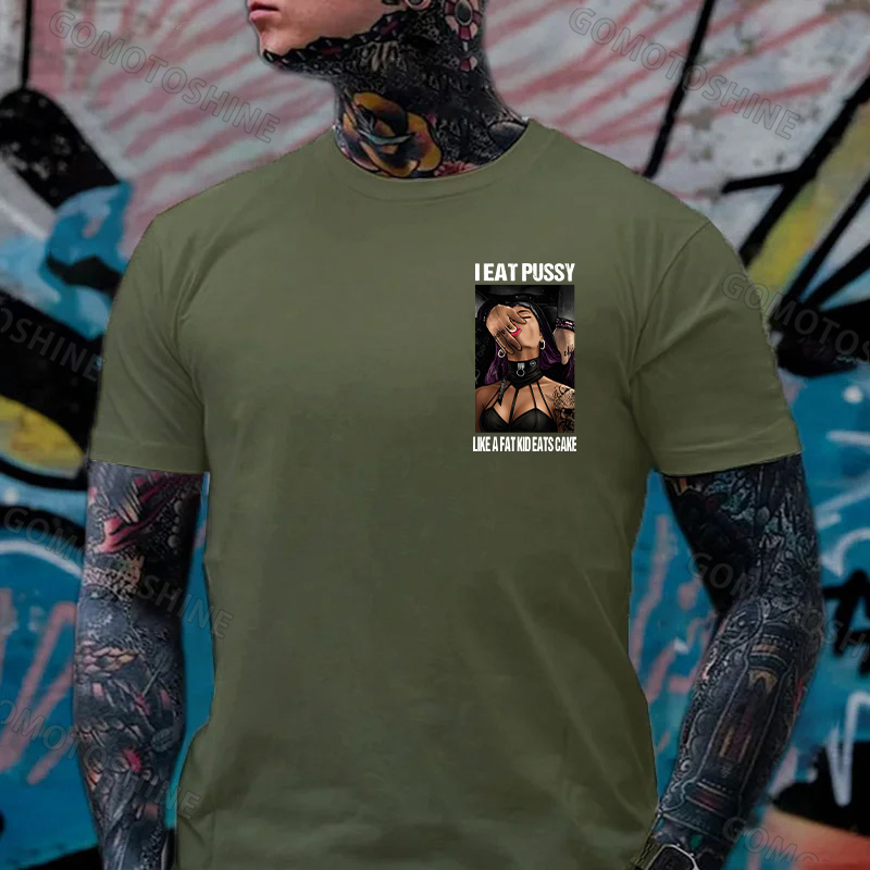 I Eat Pussy Like a Fat Kid Eats Cake Sexy Goth Woman Fallen Tattooed Nun Dark Aesthetic Print Men's T-Shirt Image - 4