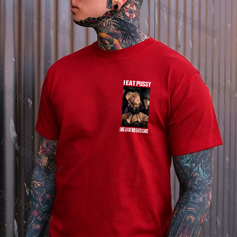 I Eat Pussy Like a Fat Kid Eats Cake Sexy Goth Woman Fallen Tattooed Nun Dark Aesthetic Print Men's T-Shirt Image - 5