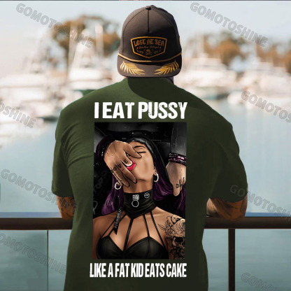 I Eat Pussy Like a Fat Kid Eats Cake Sexy Goth Woman Fallen Tattooed Nun Dark Aesthetic Print Men's T-Shirt Image - 3