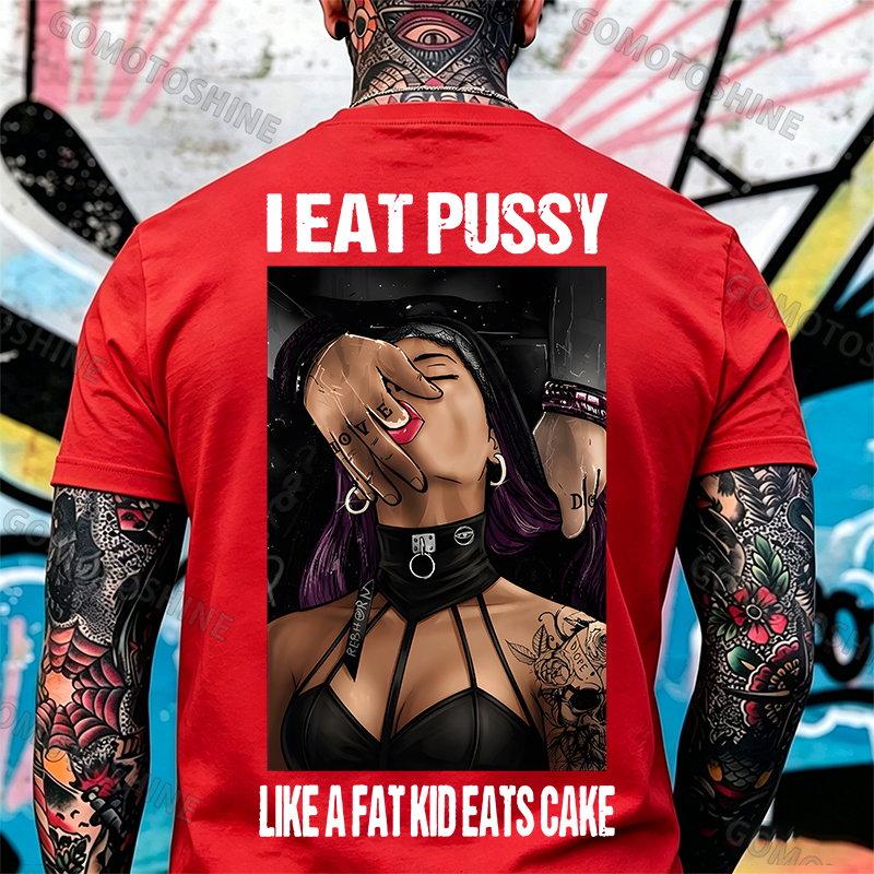 I Eat Pussy Like a Fat Kid Eats Cake Sexy Goth Woman Fallen Tattooed Nun Dark Aesthetic Print Men's T-Shirt Image - 6