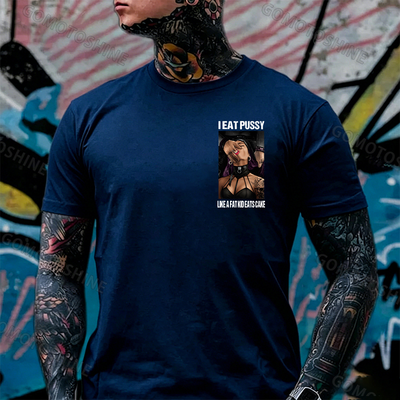I Eat Pussy Like a Fat Kid Eats Cake Sexy Goth Woman Fallen Tattooed Nun Dark Aesthetic Print Men's T-Shirt Image - 7