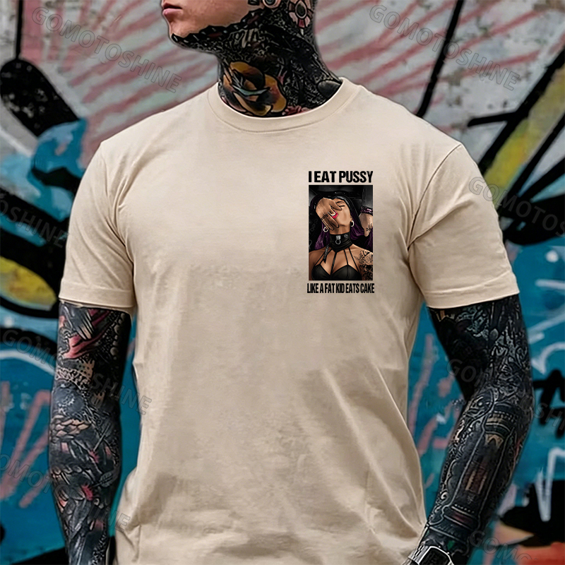 I Eat Pussy Like a Fat Kid Eats Cake Sexy Goth Woman Fallen Tattooed Nun Dark Aesthetic Print Men's T-Shirt Image - 9