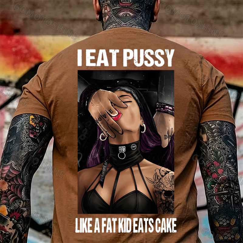 I Eat Pussy Like a Fat Kid Eats Cake Sexy Goth Woman Fallen Tattooed Nun Dark Aesthetic Print Men's T-Shirt Image - 14