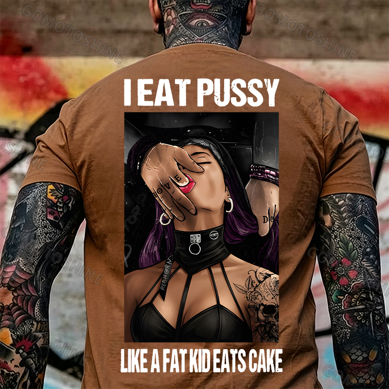 I Eat Pussy Like a Fat Kid Eats Cake Sexy Goth Woman Fallen Tattooed Nun Dark Aesthetic Print Men's T-Shirt Image - 14