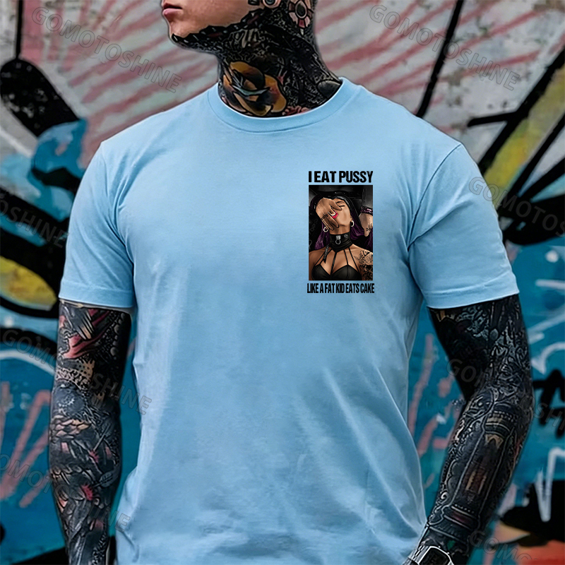 I Eat Pussy Like a Fat Kid Eats Cake Sexy Goth Woman Fallen Tattooed Nun Dark Aesthetic Print Men's T-Shirt Image - 11