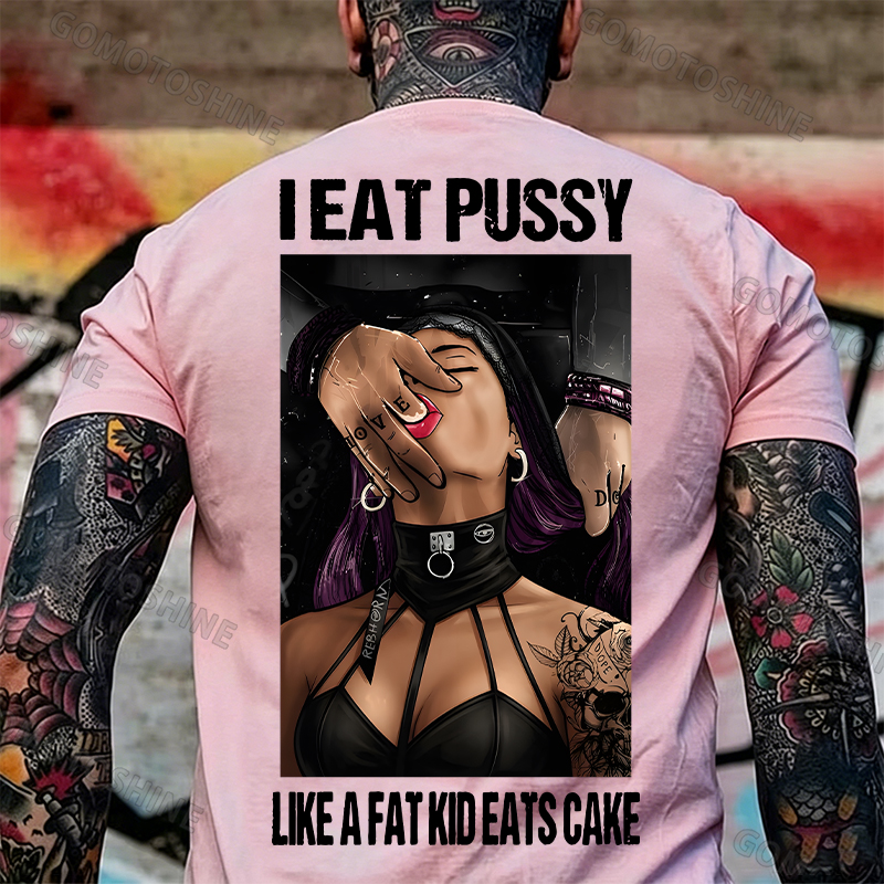 I Eat Pussy Like a Fat Kid Eats Cake Sexy Goth Woman Fallen Tattooed Nun Dark Aesthetic Print Men's T-Shirt Image - 16