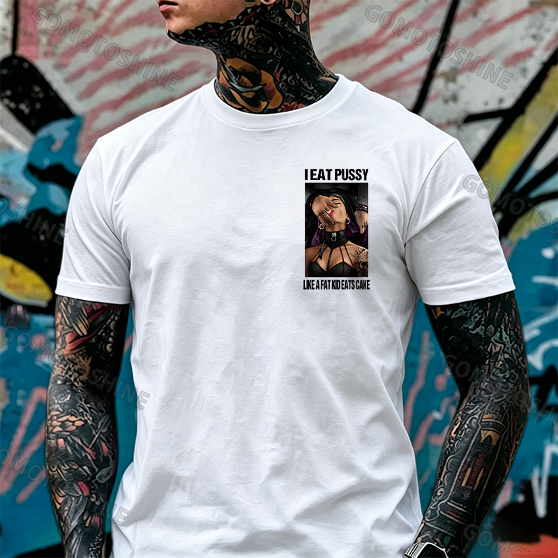 I Eat Pussy Like a Fat Kid Eats Cake Sexy Goth Woman Fallen Tattooed Nun Dark Aesthetic Print Men's T-Shirt Image - 17