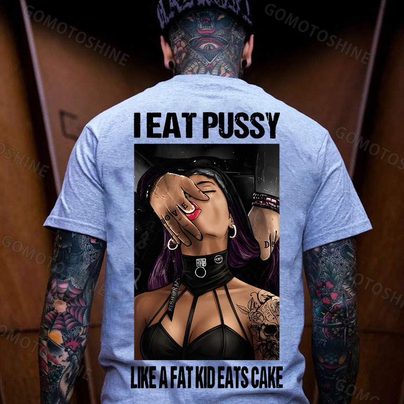 I Eat Pussy Like a Fat Kid Eats Cake Sexy Goth Woman Fallen Tattooed Nun Dark Aesthetic Print Men's T-Shirt Image - 20