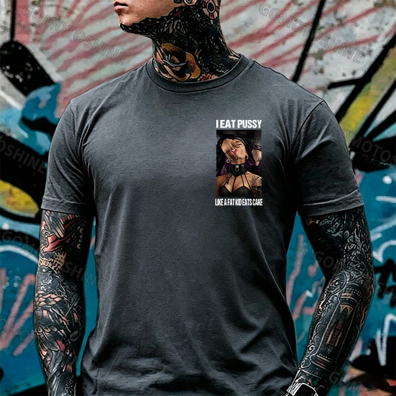 I Eat Pussy Like a Fat Kid Eats Cake Sexy Goth Woman Fallen Tattooed Nun Dark Aesthetic Print Men's T-Shirt Image - 25
