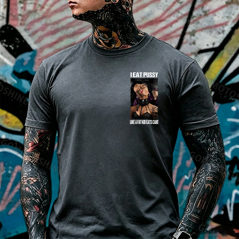I Eat Pussy Like a Fat Kid Eats Cake Sexy Goth Woman Fallen Tattooed Nun Dark Aesthetic Print Men's T-Shirt Image - 25