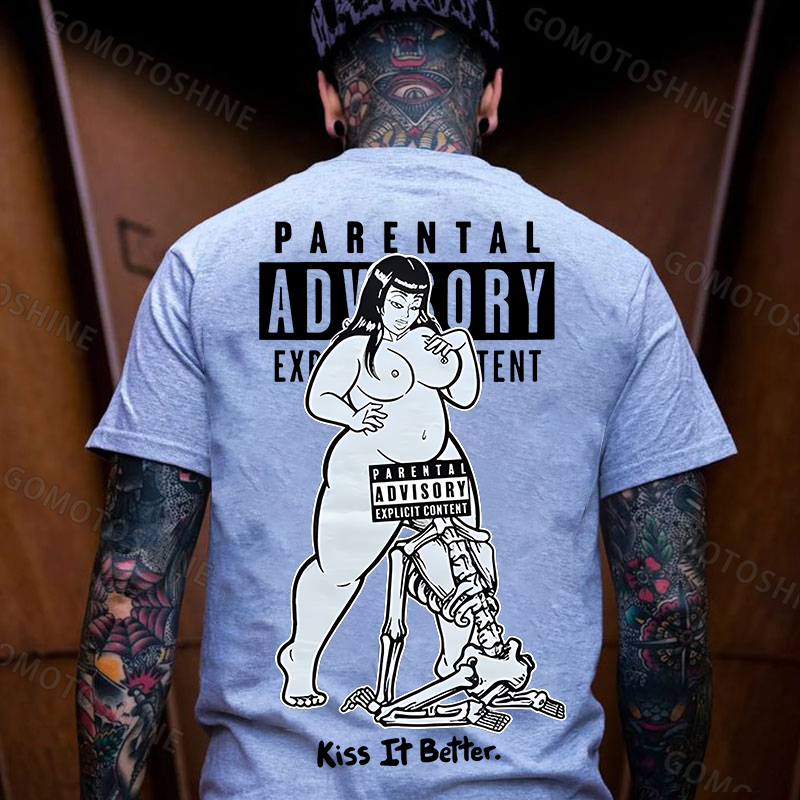 PARENTAL ADVISORY EXPLICIT CONTENT Kiss It Better Thick Chubby Girl Skeleton Pop Art Print Men's T-Shirt Image - 2
