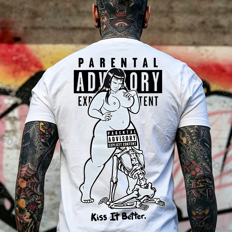 PARENTAL ADVISORY EXPLICIT CONTENT Kiss It Better Thick Chubby Girl Skeleton Pop Art Print Men's T-Shirt Image - 3