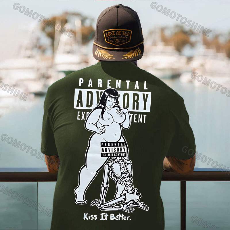 PARENTAL ADVISORY EXPLICIT CONTENT Kiss It Better Thick Chubby Girl Skeleton Pop Art Print Men's T-Shirt Image - 6